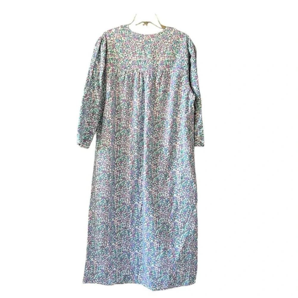 Vintage 100% Cotton Fleece V Neck Maxi Length House Dress Muumuu Pastel Floral - Picture 6 of 8